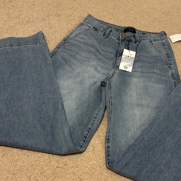Curve Appeal Denim - Curve Light Wash Wide Leg Jeans
